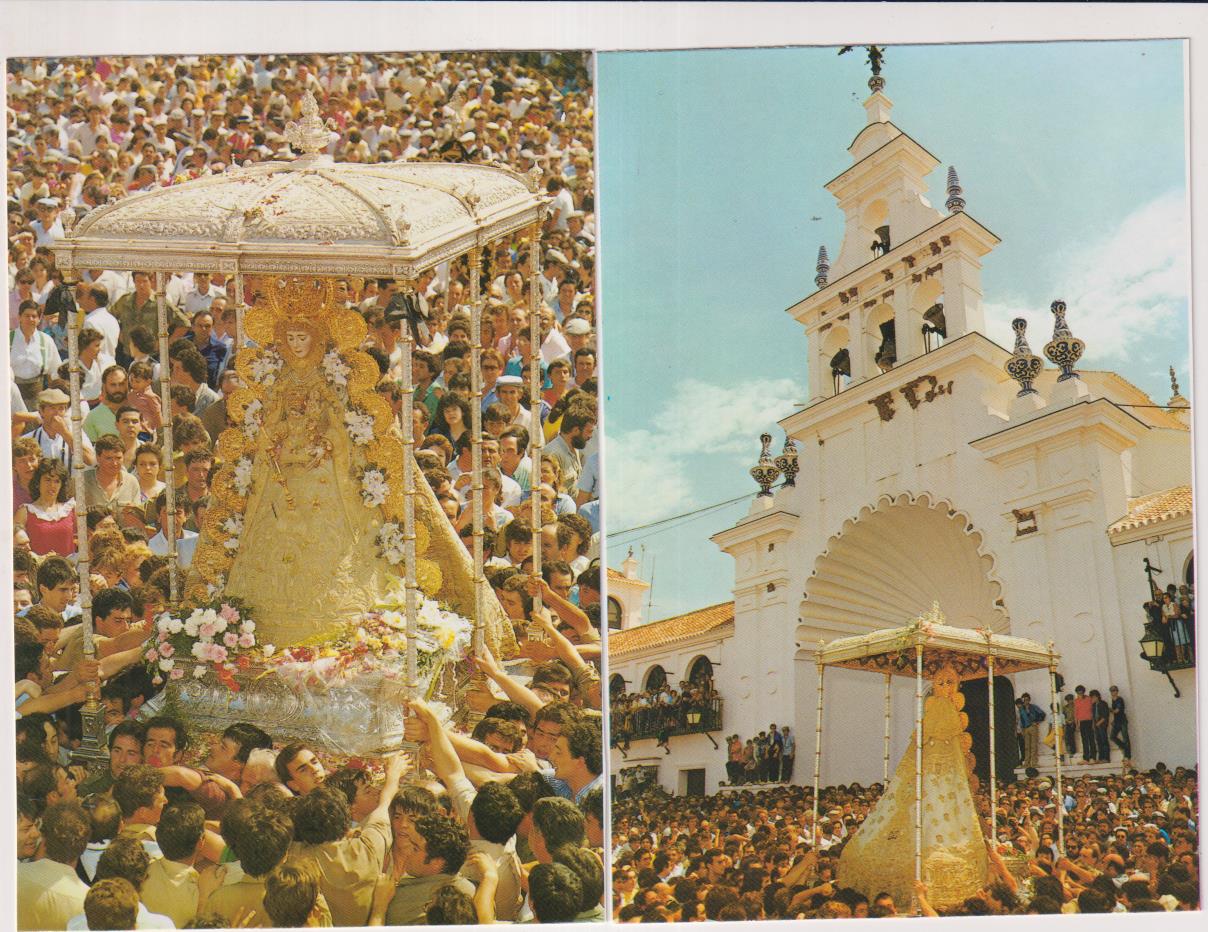 Aldea del Rocío. Lote de 2 postales: Recorrido de la Virgen por la Aldea y Entrada en la Ermita