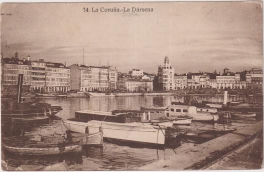 Coruña. La dársena. Edi. fototipia de Kallmeyer y Gautier. Franqueado y fechado al dorso: 15-3-1950