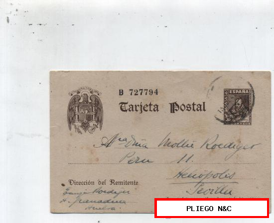 Tarjeta Entero Postal nº 83. De Huelva a Sevilla de 1940