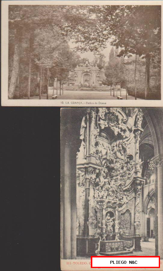 Lote de 2 postales: Toledo. Catedral y La Granja. Baños de Diana