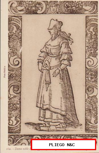 Dama Noble de Navarra según un grabado en Madera del Siglo XVI