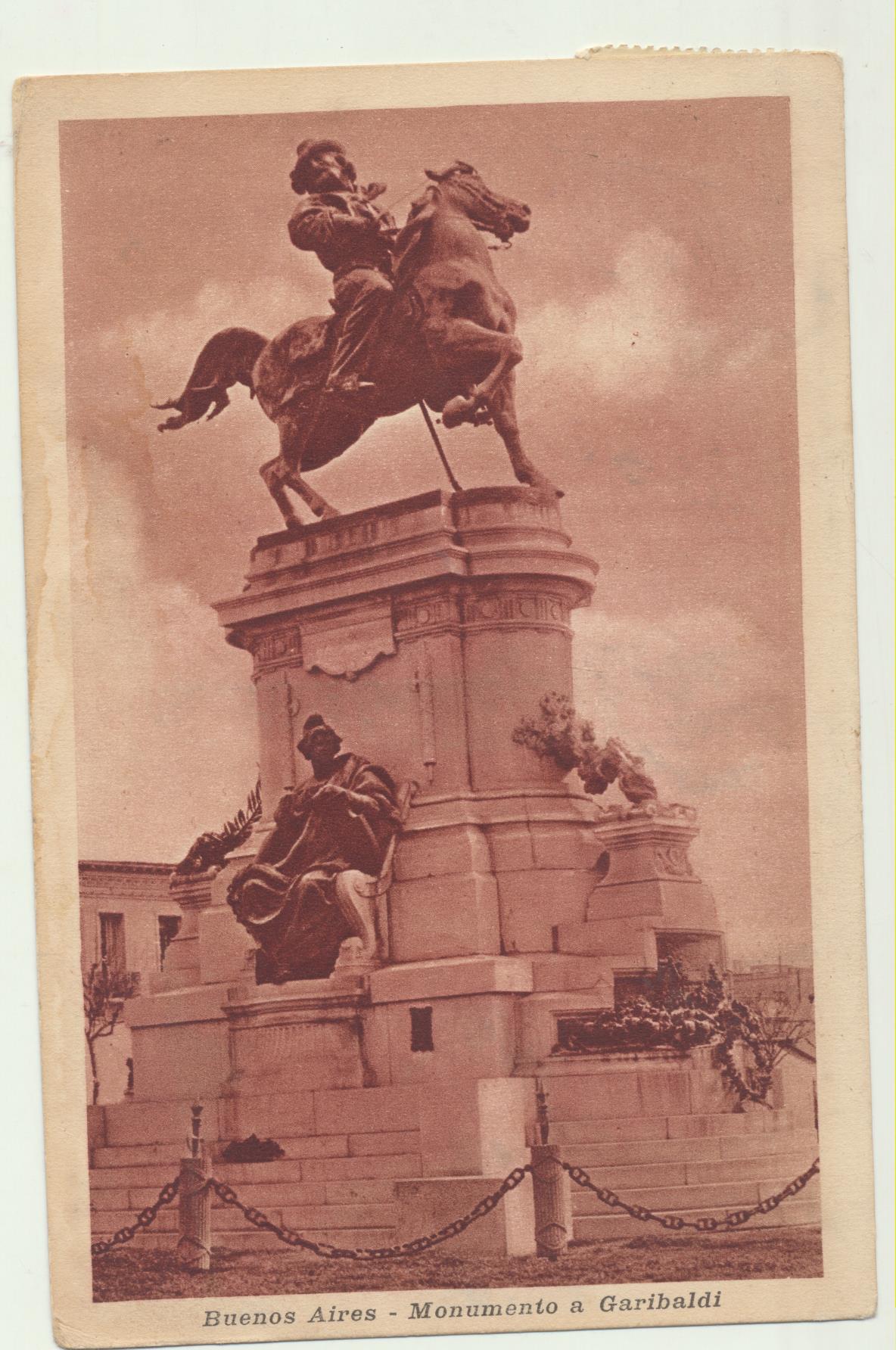 Argentina. Postal Buenos Aires, Monumento a Garibaldi. Franqueado y Fechado en 1922. Destino Londres