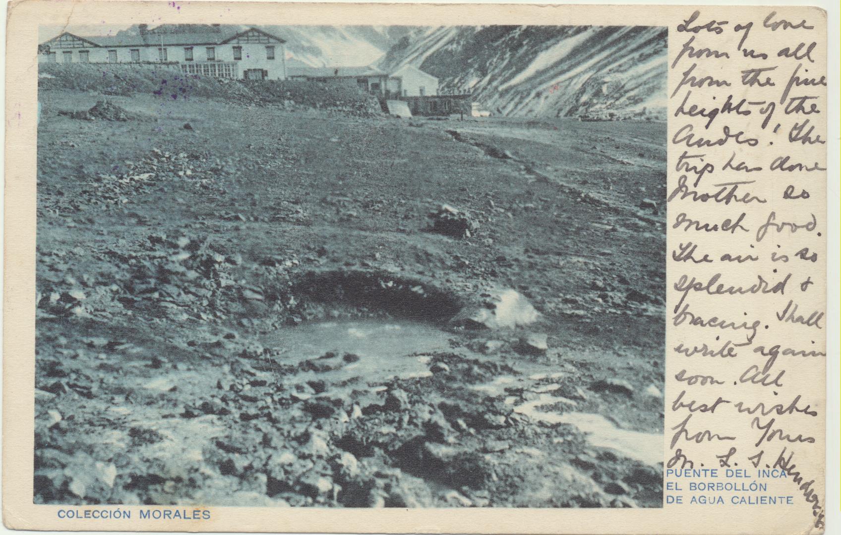 Argentina. Postal. Puente del Inca, El Borbollón de Agua Caliente. Franqueado y fechado el 8-marzo-1918