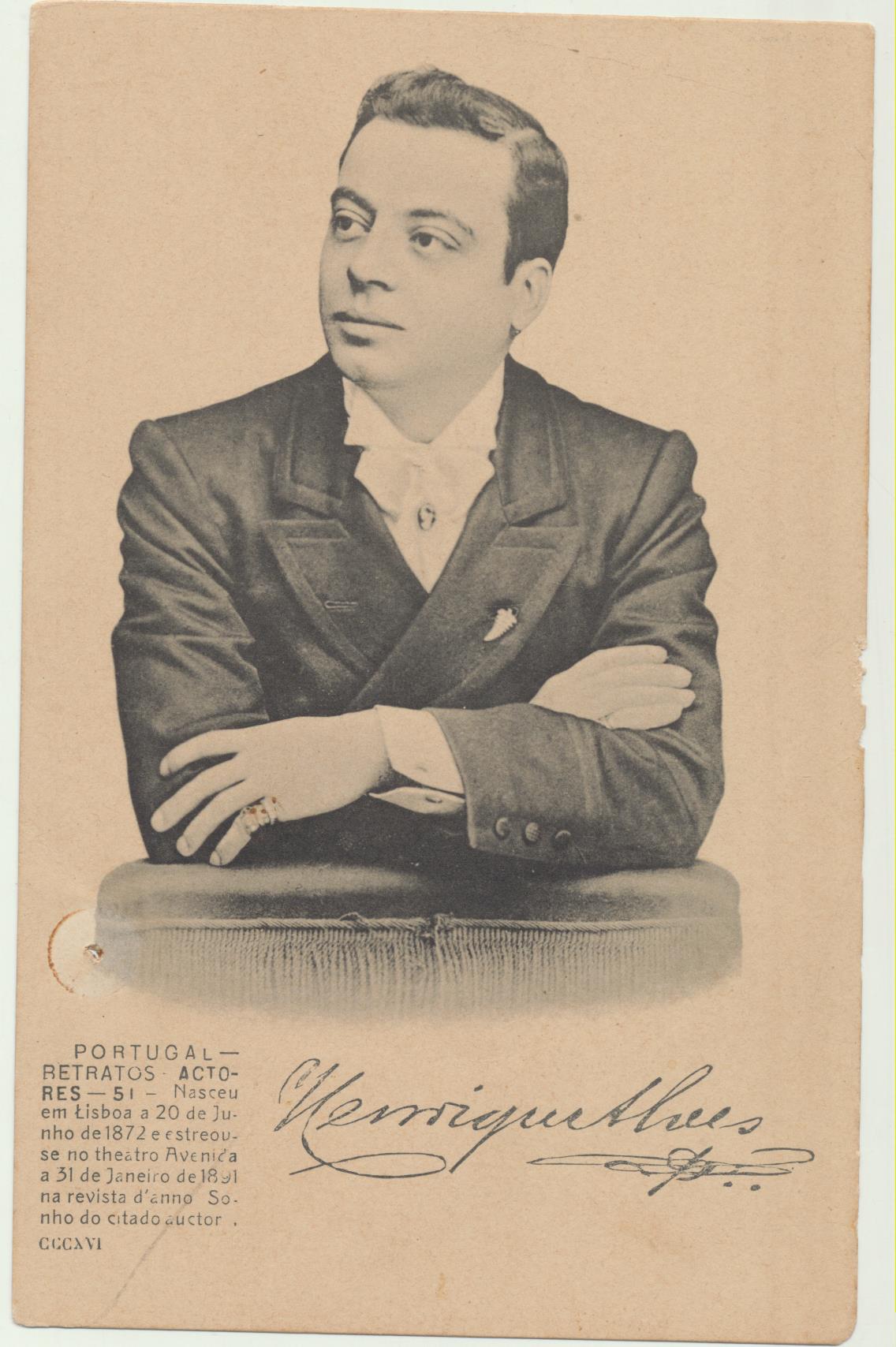 Portugal. Postal (Bilhete Postal) Retratos Actores. Henrique Alvez. Postal no partida. Anterior a 1905