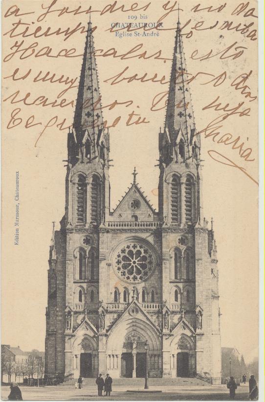 Chateauroix. Eglise de St. André. Franqueado y fechado en Chateauroix en 1908. Destino Sanlúcar de Barrameda