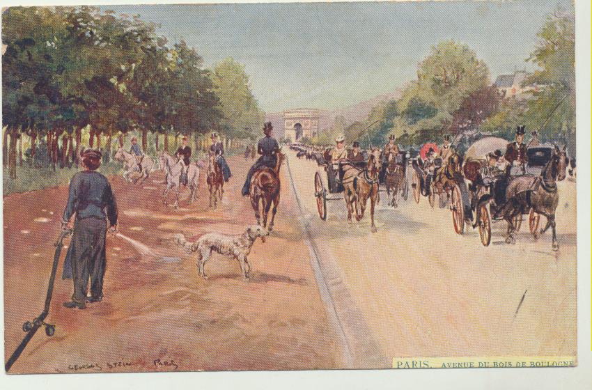 Paris. Avenue du Bois de Boulogne. Franqueado y fechado en París 1910. Destino Málaga