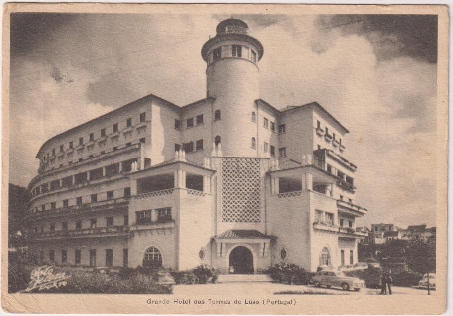 Portugal. Bilhete Postal.- Grande Hotel das Termas de Luso. Franqueado en 1957. DEstino: Barcelona