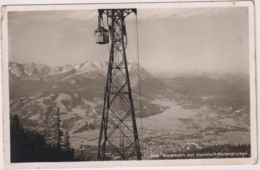 Alemania.- Telesférico cerca de Garmisch-partenkirchen. Franqueado y fechado en  1952. Destino: Barce-