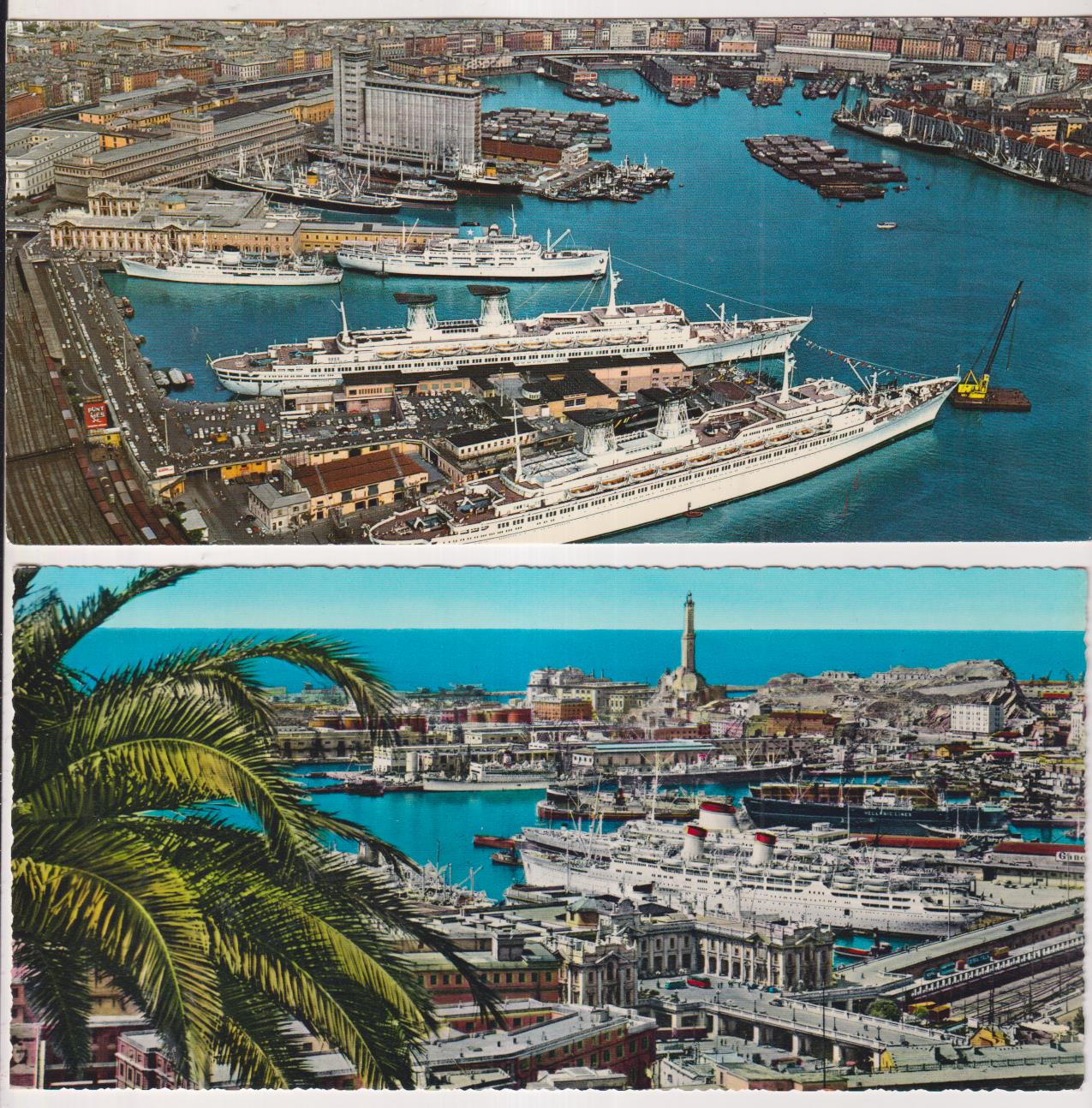 Italia. Lote de 2 Postales grandes  (21,5x10,5)  del Puerto de Génova