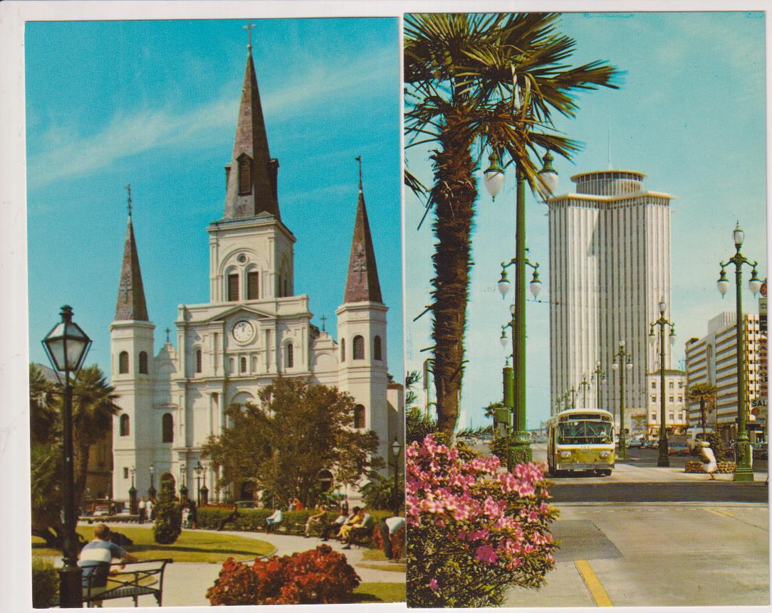 Nueva Orleans. lote de 2 postales.- catedral de st. louis y Trade mart Building. sin circular. 50-60
