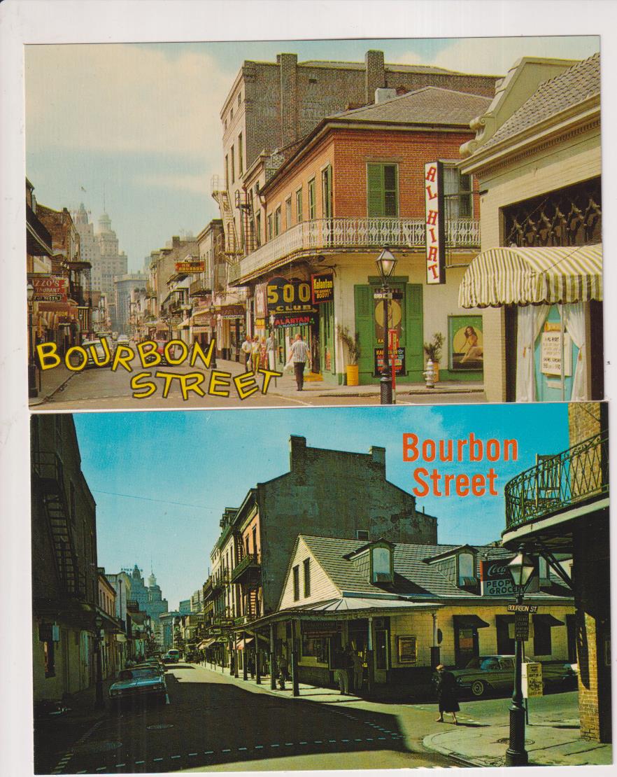 Nueva Orleans. Lote de 2 postales.- Boubon Street. Años 50-60. sin circular