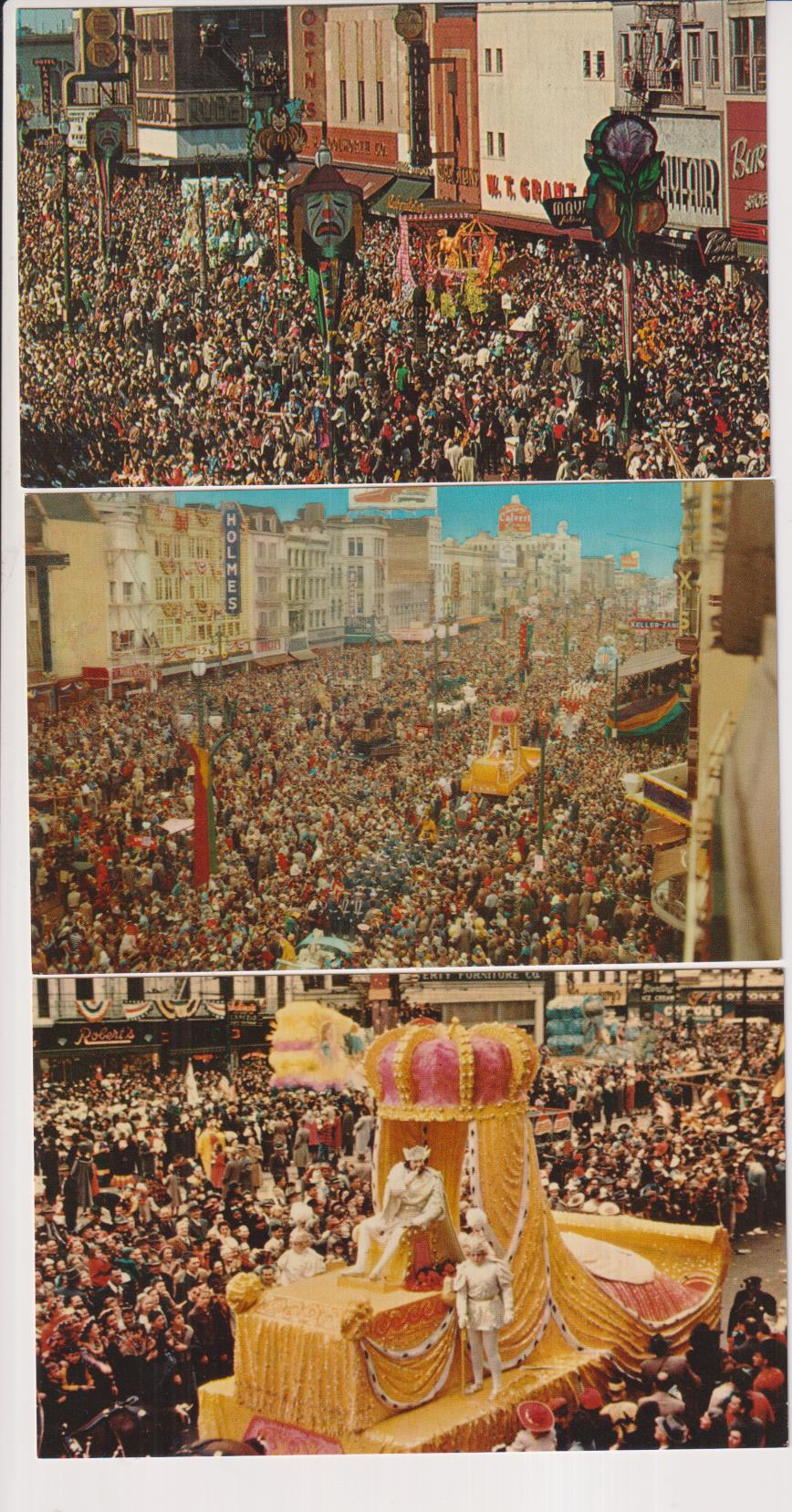 Nueva Orleans.- Lote de 3 postales del Carnaval. Años 60. sin circular