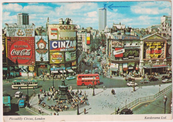 Londres.- Picadilly Circus. Franqueado y fechado en 1981. Destino: Barcelona