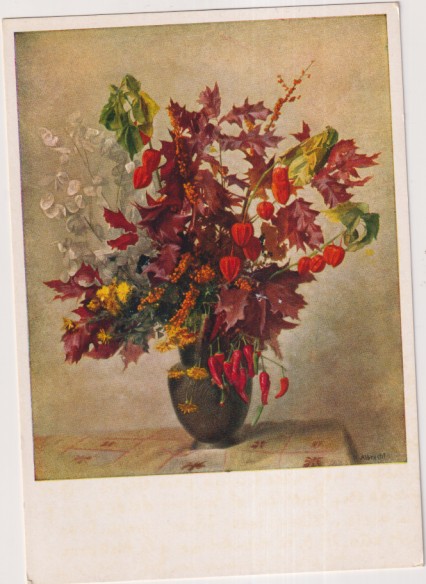 Postal de Arte. - Hojas Otoñales por Hermann Albrecht. Munich. FEchado al dorso 1979