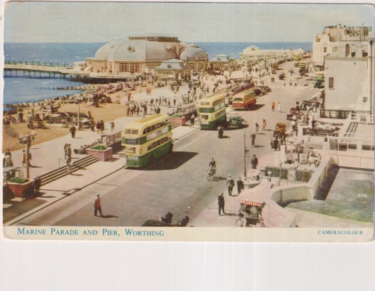 Inglaterra: marine Parade and Pier. Worthing. Franqueada en Sussex. El 13-Nov-1952. Dedicada y Fechada en español. Destino: Cerro del Águila. Sevilla