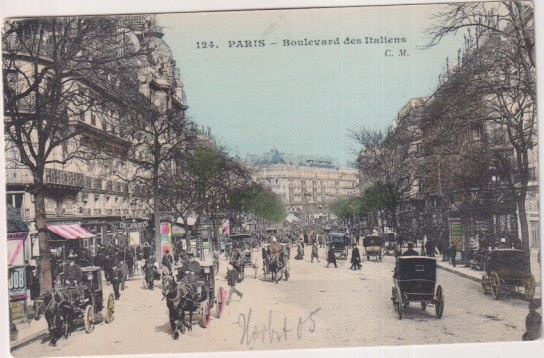 124,. Paris. -Boulevard des Italiens. coloreada a mano. Sin usar
