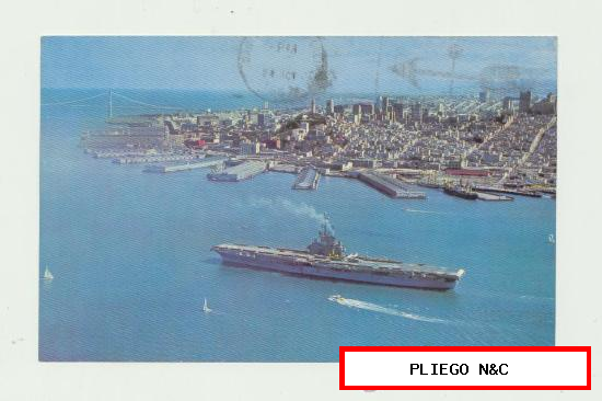 Postal. De EE. UU (San Francisco) a Portugal. Fechada y franqueada en 1967. Bahía de San Francisco