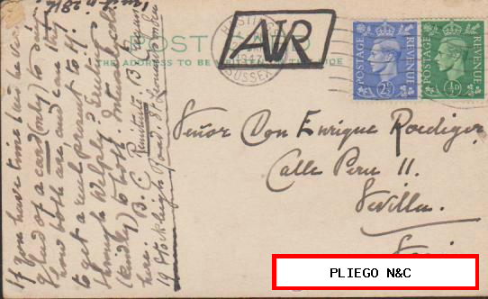 Tarjeta Entero Postal Inglesa. De Hastings a Cala (Huelva) Del 29 Enero. 1947