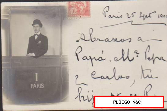 Postal. Franqueado y fechado en París en 1902