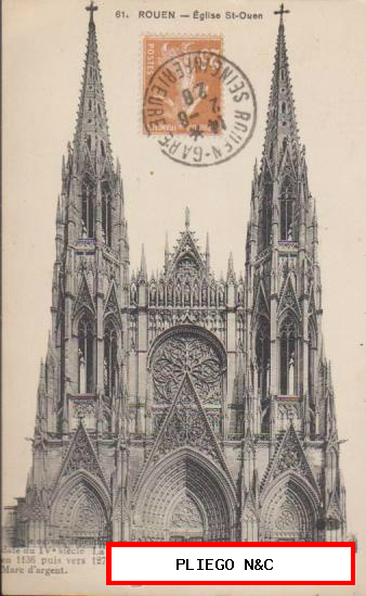 Rouen-Égise St-Ouen. Franqueado en Rouen en 1928