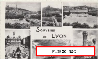 Souvenir de Lyon-Franqueado y fechado en 1954