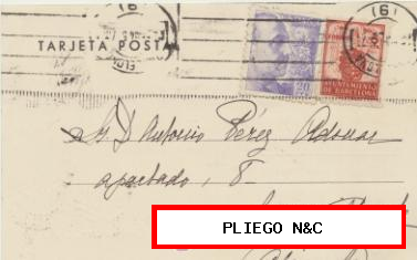 Tarjeta Postal de Barcelona a Crevillente del 22 Feb. 1945. Con Edifil 922, Barcelona-55