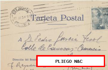 Tarjeta Postal de Valencia a Jumilla del 30-Jun. 1956. Con Edifil 1053