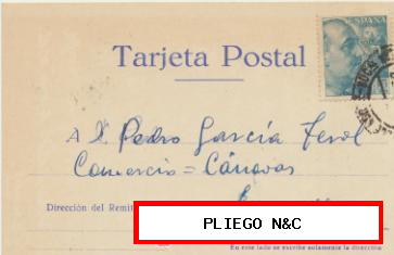 Tarjeta Postal de Valencia a Jumilla del 22-Sep. 1953. Con Edifil 1050