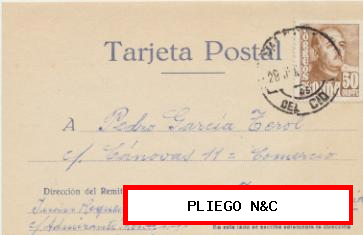 Tarjeta Postal de Valencia a Jumilla del 28-Jun. 1958. Con Edifil 1022