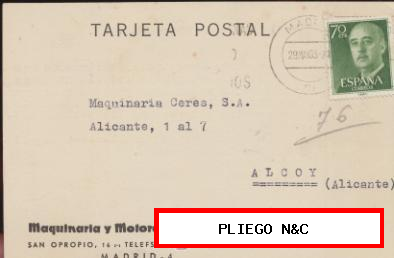 Tarjeta Postal con membrete de Madrid a Alcoy del 29 mayo 1963. con Edifil 1151