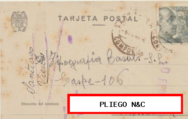 Tarjeta Postal de Santiago a Barcelona del 10 Febr. 1952. con Edifil 925