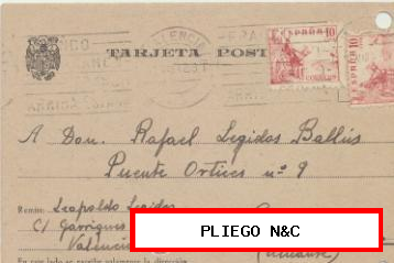 Tarjeta Postal de Valencia a Elche del 12 Mar. 1942. con Edifil pareja del 917
