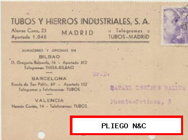 Tarjeta con Membrete de Valencia a Elche del 24 Febr. 1942. Con Edifil 922