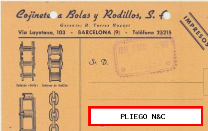 Tarjeta con Membrete de Barcelona a Jumilla de 1944