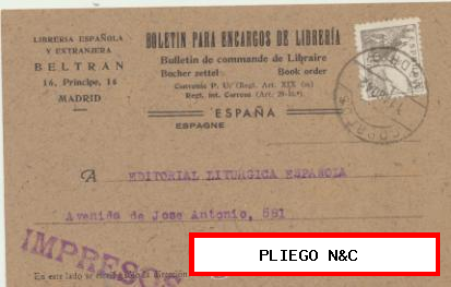 Tarjeta con Membrete de Madrid a Barcelona del 11 Agos. 1942, Con Edifil 916