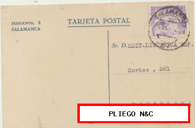 Tarjeta con Membrete de Salamanca a Barcelona del 9 May. 1944. Con Edifil 922