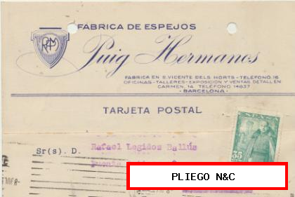 Tarjeta con Membrete de Barcelona a Elche del 7 Jul. 1950
