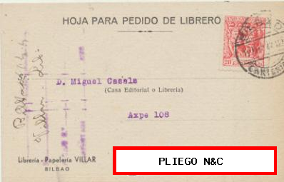 Tarjeta con Membrete de Bilbao a Barcelona del 18 Mar. 1944. Con Edifil 964