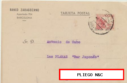 Tarjeta con Membrete de Barcelona a Barcelona del 14 Agosto 1951. con Edifil 917