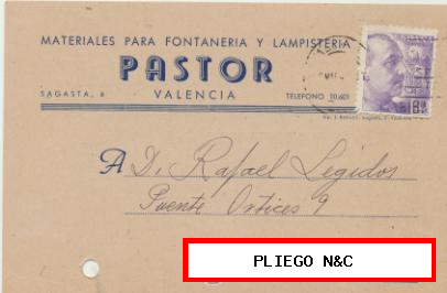 Tarjeta con Membrete de Valencia a Elche de 3 Mar. 1942. Con Edifil 922