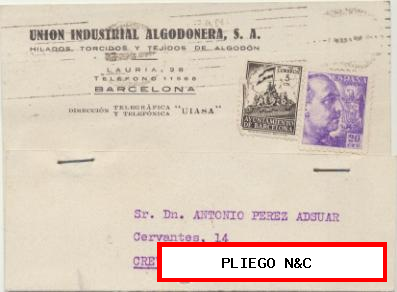 Tarjeta con Membrete de Barcelona a Crevillente del 5 Mar. 1942