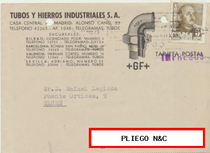 Tarjeta con Membrete de Madrid a Elche del 15 Mar. 1949 con Edifil 1020