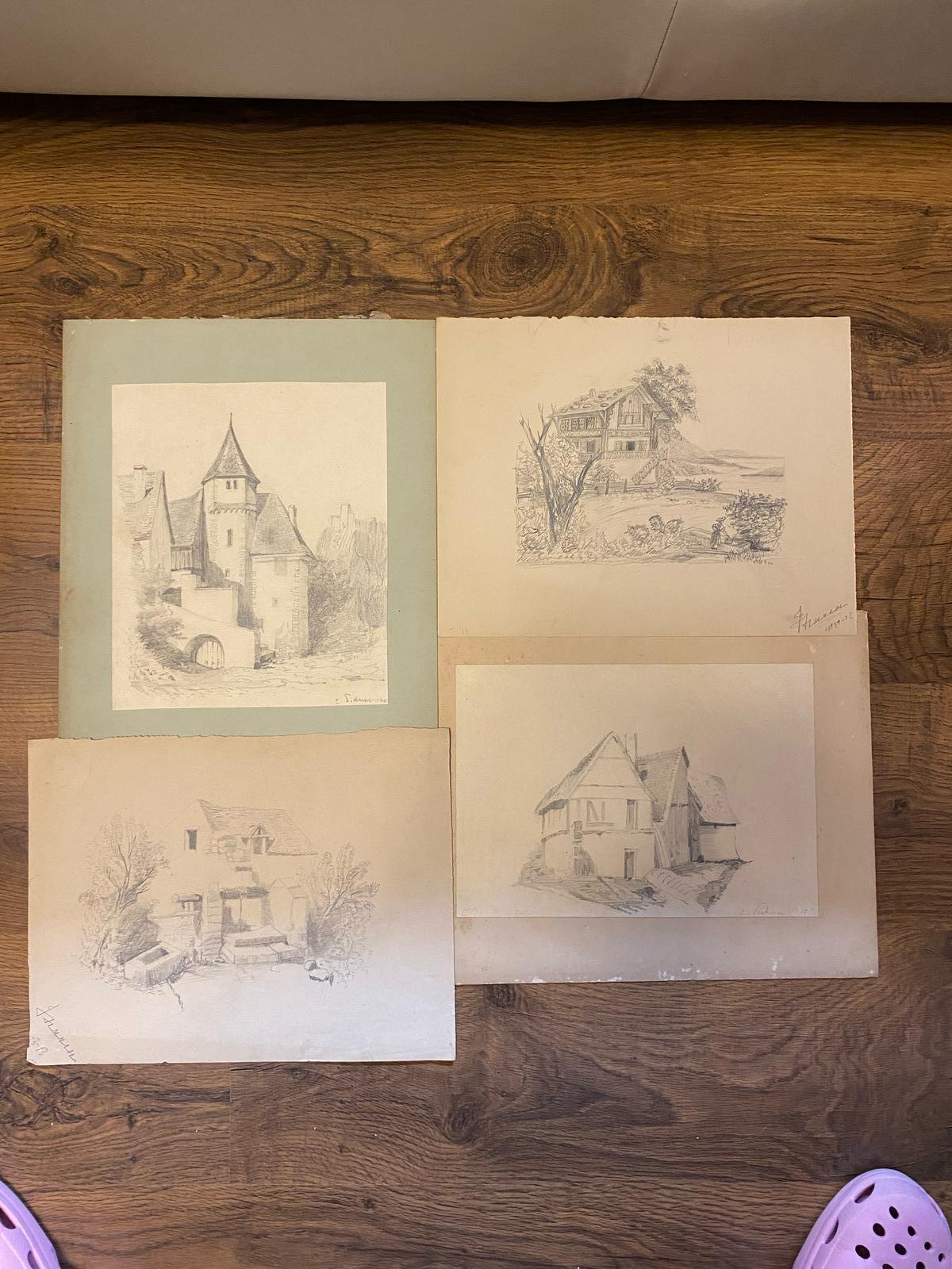 Lote de 4 dibujos: 2 (32x25) Firmado y fechado en 1893