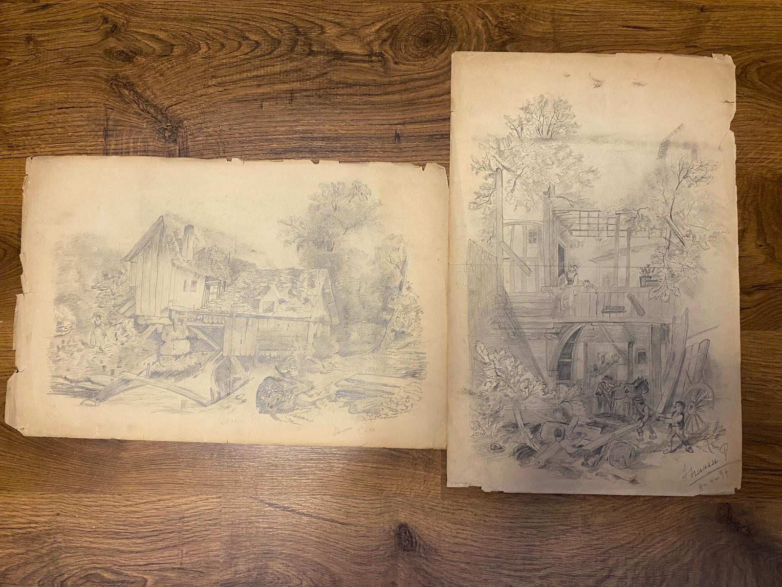 Lote de 2 dibujos (50x33) Fechado y firmado