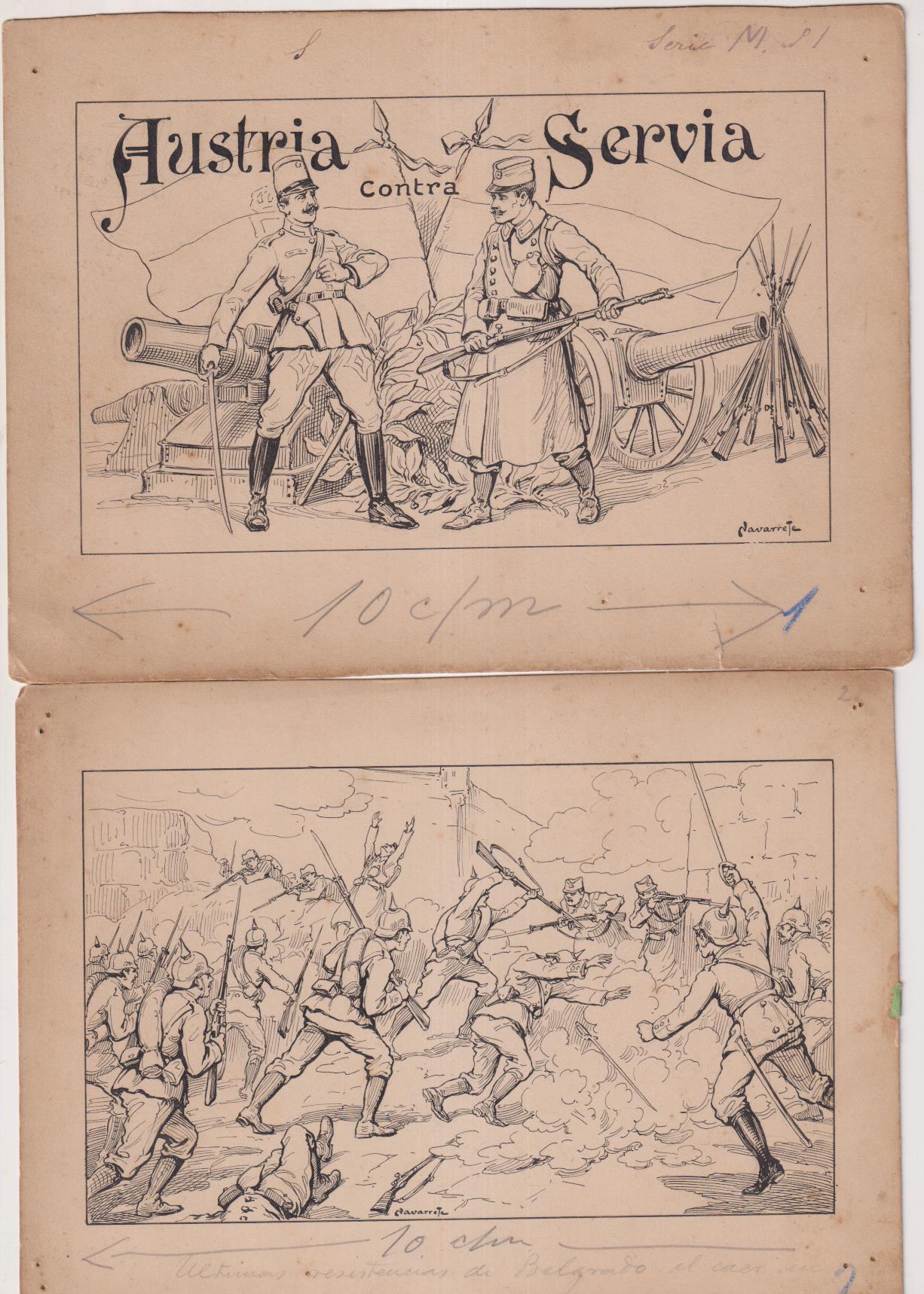 Austria contra Serbia. 8 Dibujos originales (20,5x15 cms.)