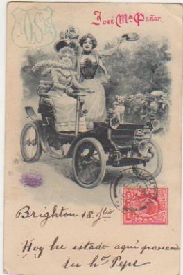 Postal Inglesa. Franqueada y fechada en Brighton en 18 Julio de 1908