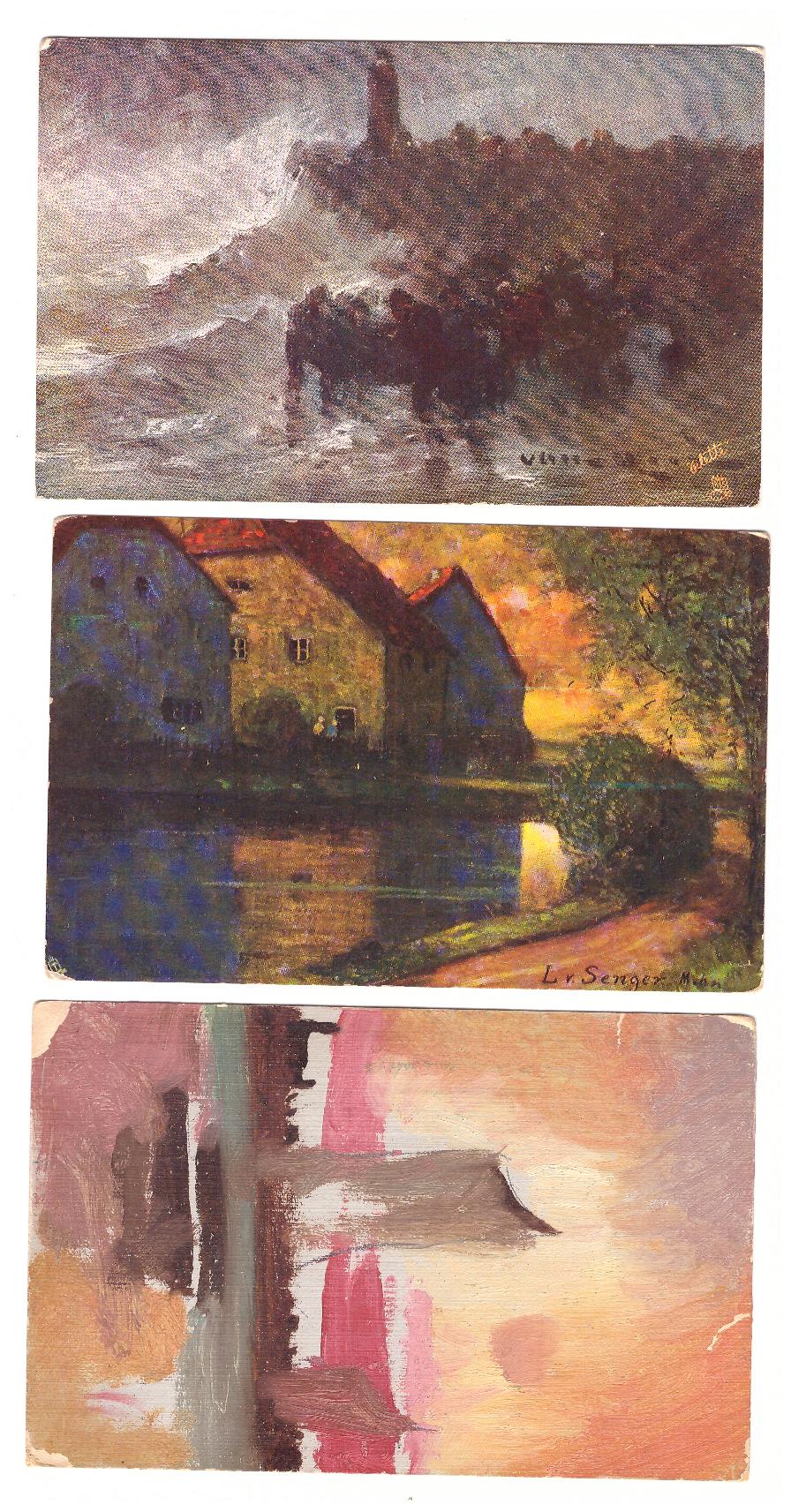 Lote de 3 Postales de Arte. Dos Inglesas y una Francesa anterior a 1905
