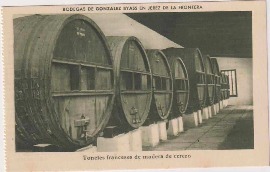 Postal Publicidad de González Biass. Toneles Franceses de madera de cedro