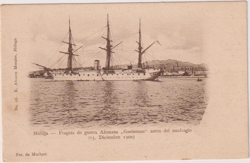 Málaga. Fragata de Guerra Alemana Gneisenau, antes de Naufragio (15, Diciembre 1900)