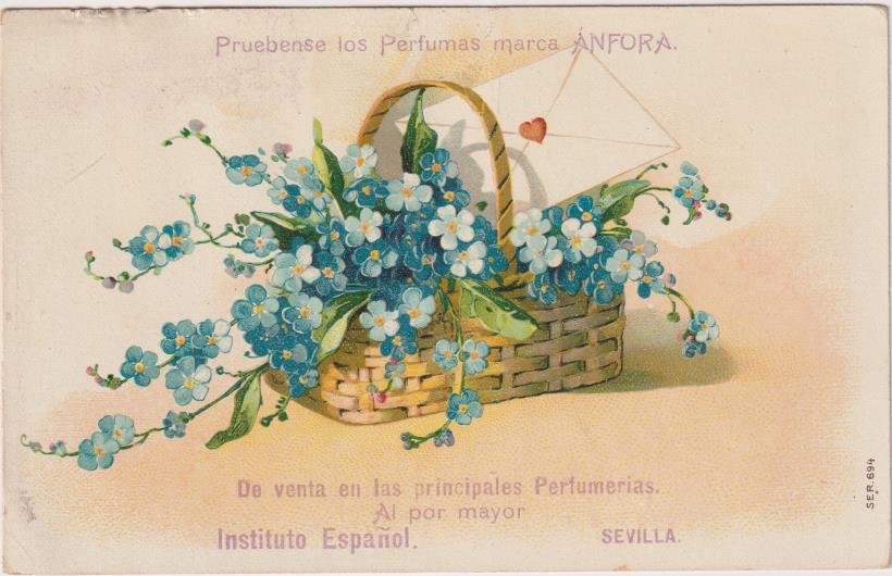 Postal. Publicidad de Perfumes Ánfora. Instituto Español, Sevilla. Principios Siglo XX